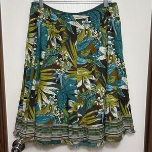 Nygard Collection Boho Tropical Floral Skirt Sz 14P Green Teal Botanical Resort